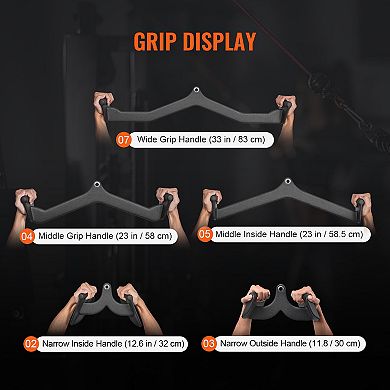 5-Piece LAT Pulldown Attachment Set, T-bar & V-bar for Cable Machine Rowing