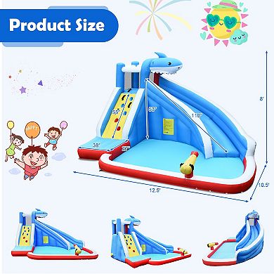 4-in-1 Inflatable Shark Water Slide Bounce House with Pool