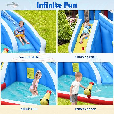 4-in-1 Inflatable Shark Water Slide Bounce House with Pool