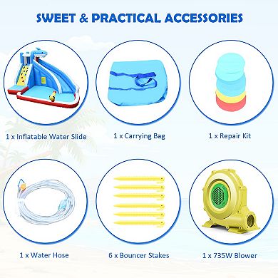 4-in-1 Inflatable Shark Water Slide Bounce House with Pool