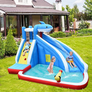 4-in-1 Inflatable Shark Water Slide Bounce House with Pool