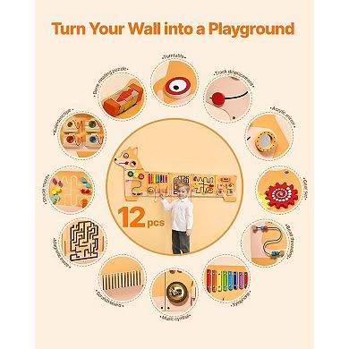 Puppy Busy Board with 12 Montessori Learning Activities