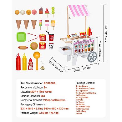 Ice Cream Shop Pretend Play Set with Awning, Freezer & Flipping Menus