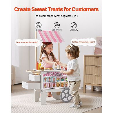 Ice Cream Shop Pretend Play Set with Awning, Freezer & Flipping Menus