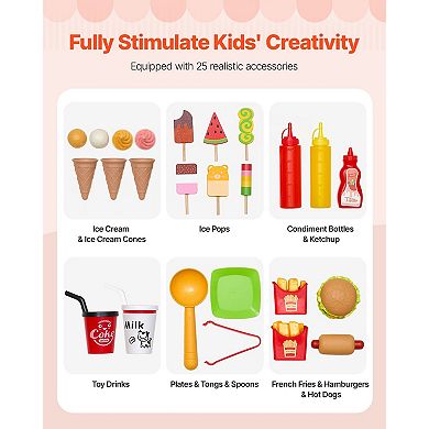 Ice Cream Shop Pretend Play Set with Awning, Freezer & Flipping Menus