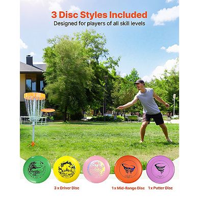 Disc Golf Set 5-Piece Starter Discs with Marker Putter Mid-Range Driver