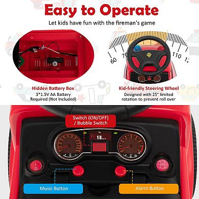 Kids Ride-On Fire Truck Push Car with Bubble Maker and Lights