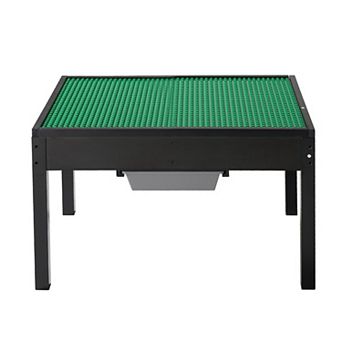 Kids Wooden Activity Table Black with Double-Sided Block Top & Storage Bins