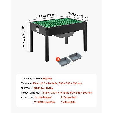 Kids Wooden Activity Table Black with Double-Sided Block Top & Storage Bins