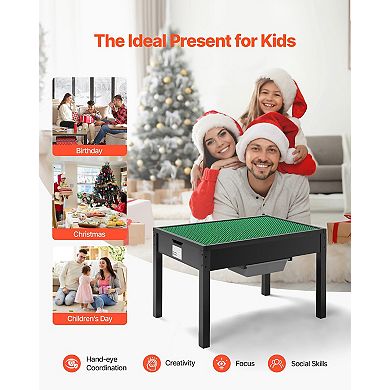 Kids Wooden Activity Table Black with Double-Sided Block Top & Storage Bins