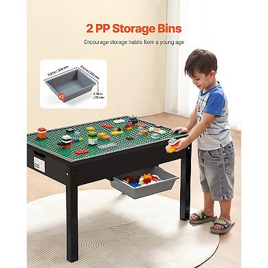 Kids Wooden Activity Table Black with Double-Sided Block Top & Storage Bins