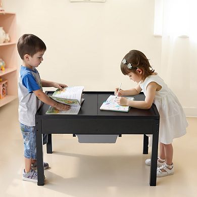 Kids Wooden Activity Table Black with Double-Sided Block Top & Storage Bins