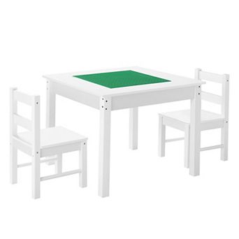 Kids Activity Table & 2 Chairs Set White with Double-Sided Block Top & Storage