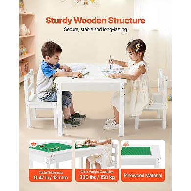 Kids Activity Table & 2 Chairs Set White with Double-Sided Block Top & Storage