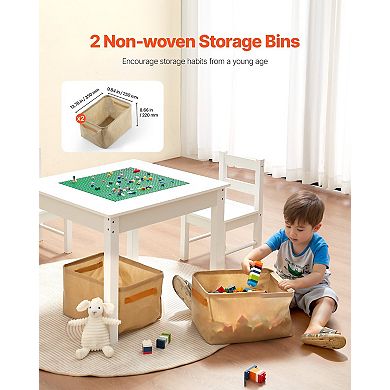 Kids Activity Table & 2 Chairs Set White with Double-Sided Block Top & Storage