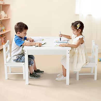 Kids Activity Table & 2 Chairs Set White with Double-Sided Block Top & Storage