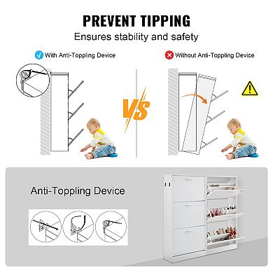 Shoe Cabinet with 3 Flip Drawers Entryway Organizer with Side Hooks