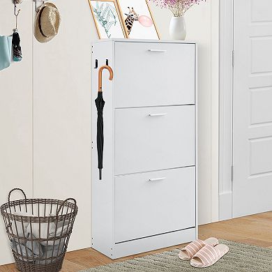 Shoe Cabinet with 3 Flip Drawers Entryway Organizer with Side Hooks