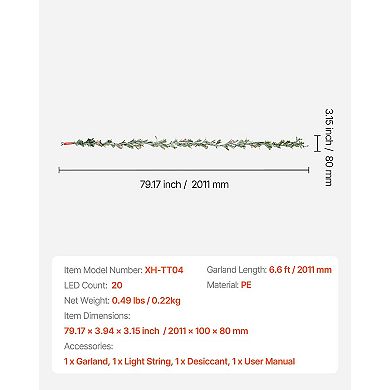 6.6ft Pre-Lit Christmas Garland with Berries & Vines