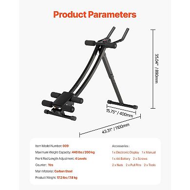 Ab Workout Machine, Foldable Ab Cruncher for Home Gym, 440 lbs Capacity