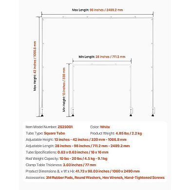 Adjustable Table Arch Stand 13"-42" Tall, White Balloon Frame