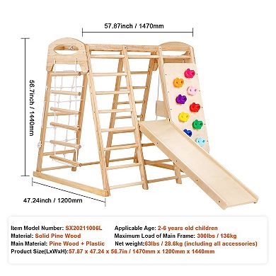 7-in-1 Wooden Indoor Jungle Gym with Swing, Slide & Climbing Wall for Toddlers