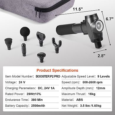 Deep Tissue Massage Gun with 9 Speeds & 6 Heads, Percussion Muscle Massager