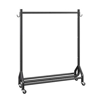 Clothes Rack Heavy Duty Rolling Garment Rack with Rod and Side Hooks
