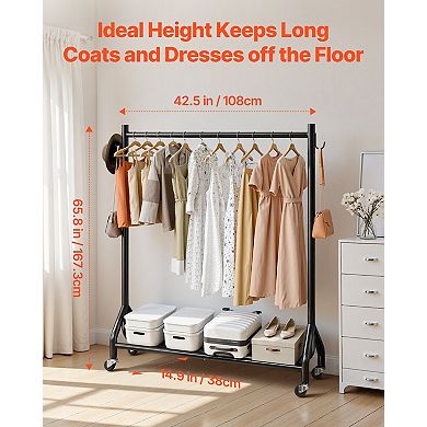 Clothes Rack Heavy Duty Rolling Garment Rack with Rod and Side Hooks