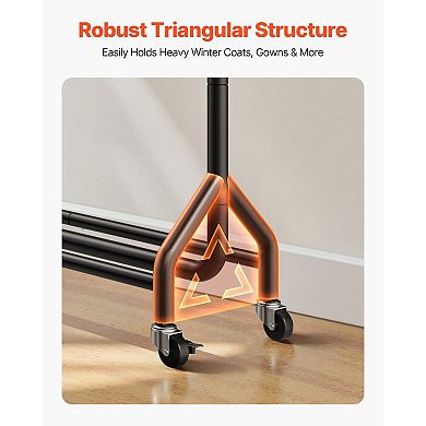 Clothes Rack Heavy Duty Rolling Garment Rack with Rod and Side Hooks