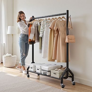 Clothes Rack Heavy Duty Rolling Garment Rack with Rod and Side Hooks