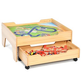 Children's Wooden Railway Set Table with 100 pc Storage Drawers