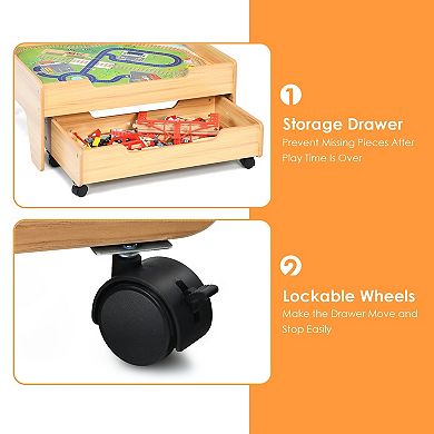 Children's Wooden Railway Set Table with 100 Pieces Storage Drawers