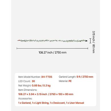 9ft Pre-Lit Christmas Garland with Berries & Pine Cones