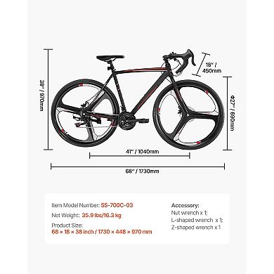 Road Bike 700C 21-Speed Shimano Racing Bicycle with Disc Brake for Adults