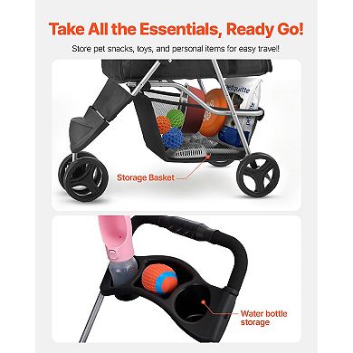 Foldable Pet Stroller for Small & Medium Pets, 44 lbs Capacity