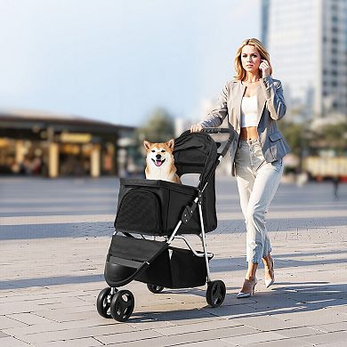 Foldable Pet Stroller for Small & Medium Pets, 44 lbs Capacity