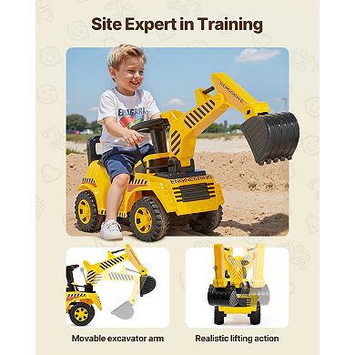 Excavator Ride-On Push Car with Realistic Sounds, Helmet & Music