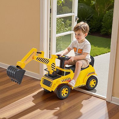 Excavator Ride-On Push Car with Realistic Sounds, Helmet & Music