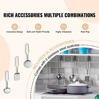 Corner Wooden Play Kitchen, Toy Set with Lights and Sounds