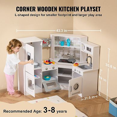 Corner Wooden Play Kitchen, Toy Set with Lights and Sounds