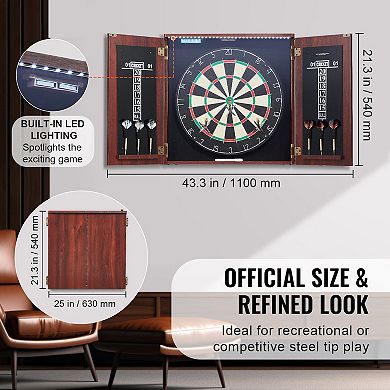 Dartboard and Cabinet Set with LED Light Official Size Game Bundle