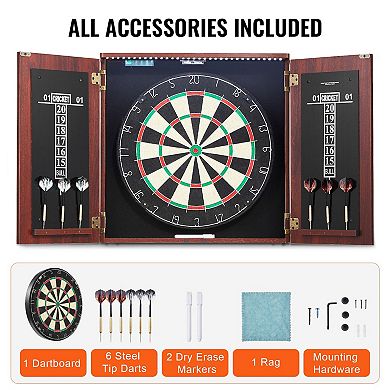 Dartboard and Cabinet Set with LED Light Official Size Game Bundle