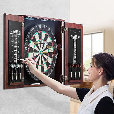 Dartboard and Cabinet Set with LED Light Official Size Game Bundle