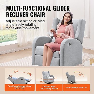 Modern Swivel Glider Recliner Chair with Polyester Upholstery