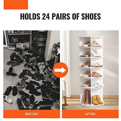 6-Tier Rotating Shoe Rack - 360° Spinning Organizer Tower for Bedroom & Entryway, White