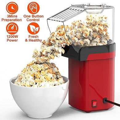 1200W Hot Air Popcorn Maker Oil-Free Mini Popper with Measuring Cup & Butter Warmer