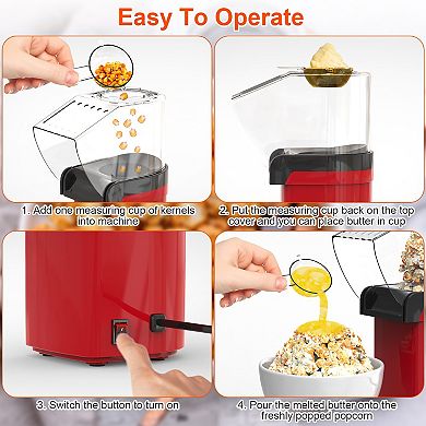 1200W Hot Air Popcorn Maker Oil-Free Mini Popper with Measuring Cup & Butter Warmer