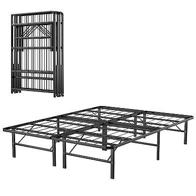 Queen Size Foldable Metal Platform Bed with Tool-Free Assembly-Queen size