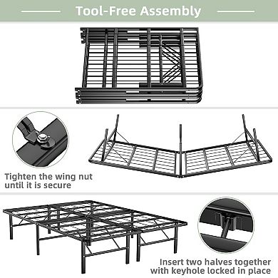 Queen Size Foldable Metal Platform Bed with Tool-Free Assembly-Queen size